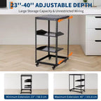 Armoire réseau 20U ouverte, acier au carbone, profondeur réglable 22-40in, avec 2 étagères et roulettes, montage mural et autoportant