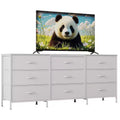 Wide 63 Dresser Chest with 9 Fabric Drawers, Large Storage Cabinet and TV Stand for Bedroom Organization