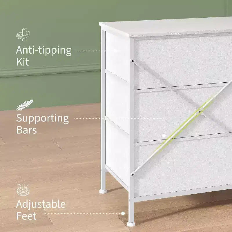 Commode large de 160 cm avec 9 tiroirs en tissu, grand meuble de rangement et meuble TV pour la chambre à coucher
