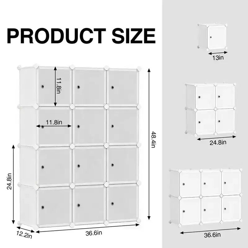 Organisateur de rangement 12 cubes, bibliothèque modulaire, étagères de rangement en plastique, anti-basculement, extensible