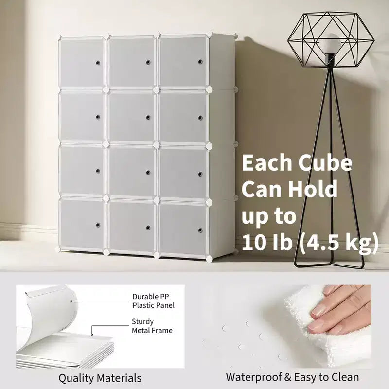 Organisateur de rangement 12 cubes, bibliothèque modulaire, étagères de rangement en plastique, anti-basculement, extensible