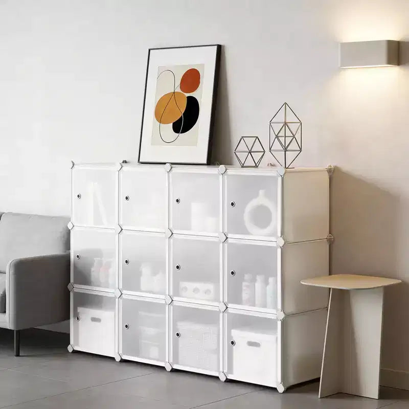 Organisateur de rangement 12 cubes, bibliothèque modulaire, étagères de rangement en plastique, anti-basculement, extensible