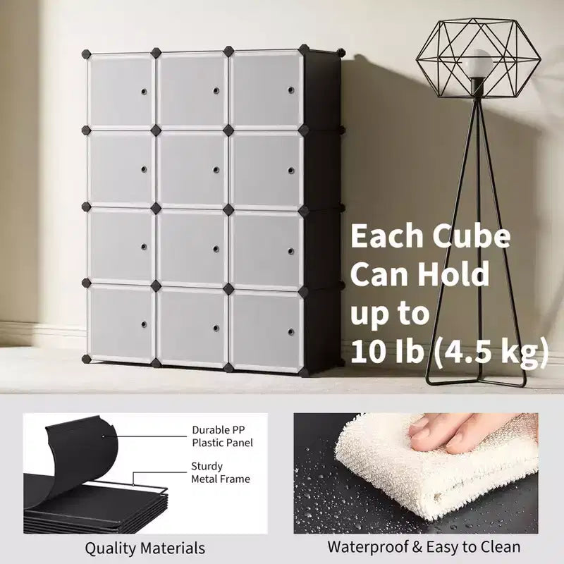 Organisateur de rangement 12 cubes, bibliothèque modulaire, étagères de rangement en plastique, anti-basculement, extensible
