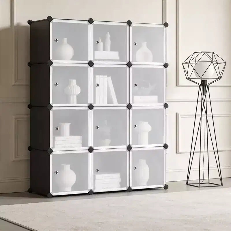 Organisateur de rangement 12 cubes, bibliothèque modulaire, étagères de rangement en plastique, anti-basculement, extensible