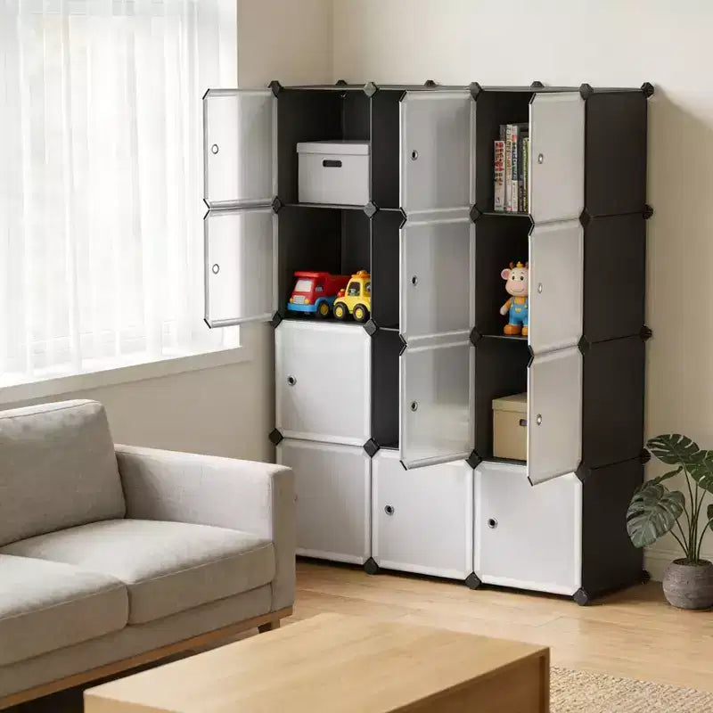 Organisateur de rangement 12 cubes, bibliothèque modulaire, étagères de rangement en plastique, anti-basculement, extensible