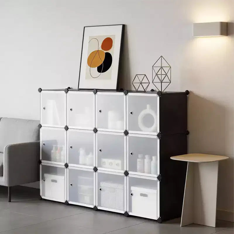 Organisateur de rangement 12 cubes, bibliothèque modulaire, étagères de rangement en plastique, anti-basculement, extensible