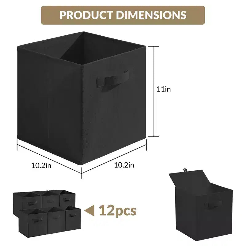 Lot de 12 paniers de rangement en tissu, 25,4x25,4x27,9 cm, pliables avec poignées, en non-tissé et panneau PP, adaptés aux étagères cubes
