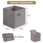 Lot de 12 paniers de rangement en tissu, 25,4x25,4x27,9 cm, pliables avec poignées, en non-tissé et panneau PP, adaptés aux étagères cubes