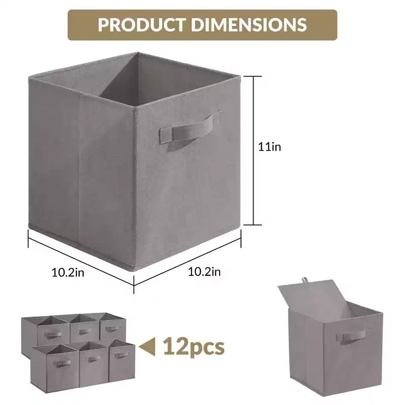 Lot de 12 paniers de rangement en tissu, 25,4x25,4x27,9 cm, pliables avec poignées, en non-tissé et panneau PP, adaptés aux étagères cubes