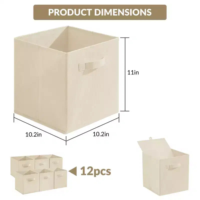 Lot de 12 paniers de rangement en tissu, 25,4x25,4x27,9 cm, pliables avec poignées, en non-tissé et panneau PP, adaptés aux étagères cubes