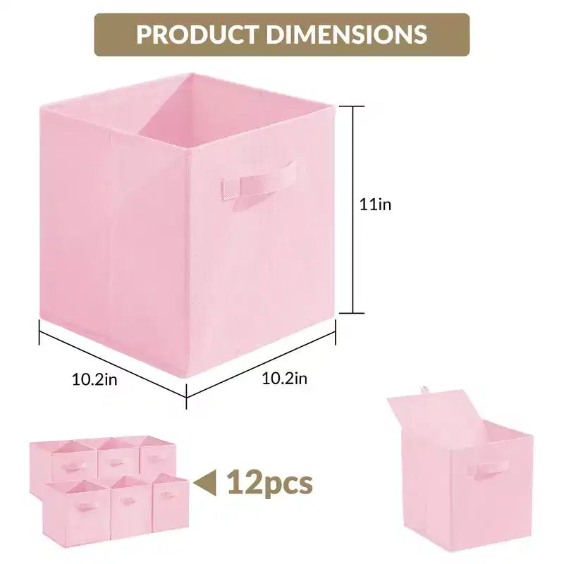 Lot de 12 paniers de rangement en tissu, 25,4x25,4x27,9 cm, pliables avec poignées, en non-tissé et panneau PP, adaptés aux étagères cubes