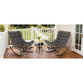 2PCS Papasan Rocking Chair with Footrest, Rocker with Thick Removable Cushion & Sturdy Metal Frame, for Porch, Garden, Living Room, Gray