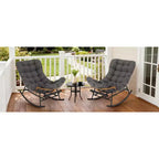 2PCS Papasan Rocking Chair with Footrest, Rocker with Thick Removable Cushion & Sturdy Metal Frame, for Porch, Garden, Living Room, Gray