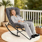 Lot de 2 chaises berçantes Papasan avec repose-pieds, avec coussin épais amovible et cadre en métal robuste, pour porche, jardin, salon, gris