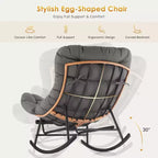 Lot de 2 chaises berçantes Papasan avec repose-pieds, avec coussin épais amovible et cadre en métal robuste, pour porche, jardin, salon, gris