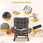 Lot de 2 chaises berçantes Papasan avec repose-pieds, avec coussin épais amovible et cadre en métal robuste, pour porche, jardin, salon, gris