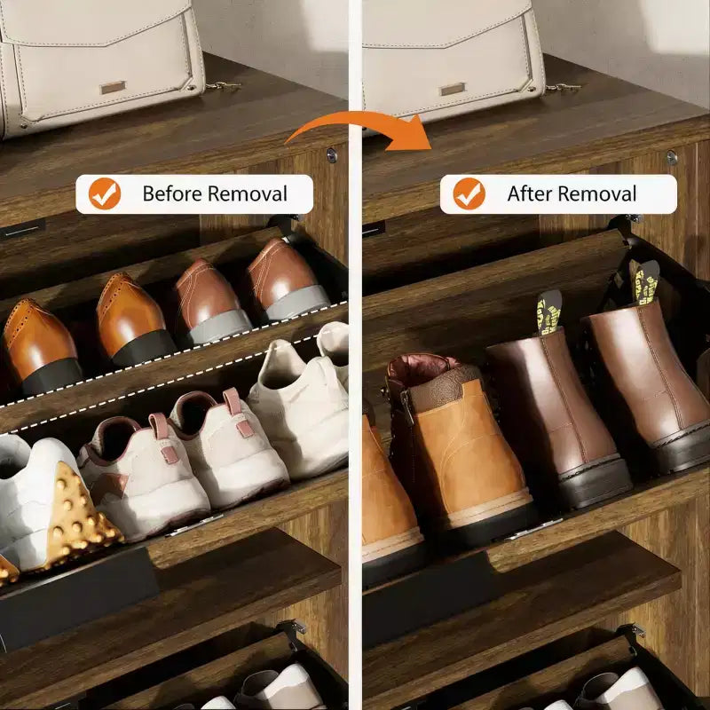 Meuble à chaussures cannelé avec 3 portes basculantes, rangement à chaussures haut dissimulé autoportant pour entrée, couloir, salon