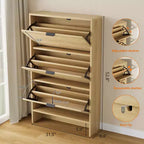 Meuble à chaussures cannelé avec 3 portes basculantes, rangement à chaussures haut dissimulé autoportant pour entrée, couloir, salon