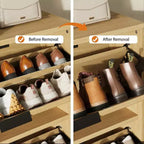 Meuble à chaussures cannelé avec 3 portes basculantes, rangement à chaussures haut dissimulé autoportant pour entrée, couloir, salon