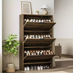 Meuble à chaussures cannelé avec 3 portes basculantes, rangement à chaussures haut dissimulé autoportant pour entrée, couloir, salon