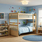 GDFStudio Carter Modern Pine Wood Twin Over Twin Bunk Bed with Ladder and Guard Rails