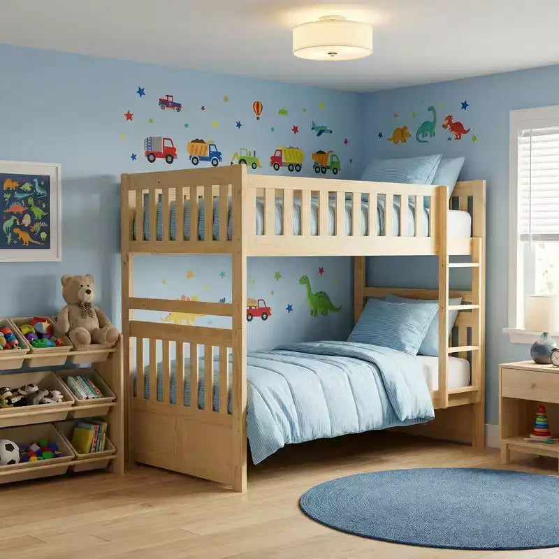 GDFStudio Carter Modern Pine Wood Twin Over Twin Bunk Bed with Ladder and Guard Rails
