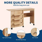 Table de couture pliante Garvee, table pour machine à coudre multifonctionnelle au design compact, station d'artisanat et bureau d'appoint avec roulettes verrouillables, étagères de rangement