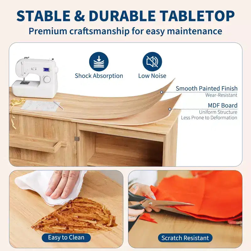 Table de couture pliante Garvee, table pour machine à coudre multifonctionnelle au design compact, station d'artisanat et bureau d'appoint avec roulettes verrouillables, étagères de rangement
