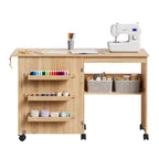 Table de couture pliante Garvee, table pour machine à coudre multifonctionnelle au design compact, station d'artisanat et bureau d'appoint avec roulettes verrouillables, étagères de rangement