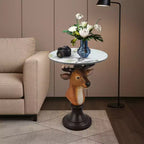 Table d'appoint animalière avec plateau imitation marbre, Table d'appoint sculpturale pour salon et chambre