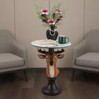 Table d'appoint animalière avec plateau imitation marbre, Table d'appoint sculpturale pour salon et chambre