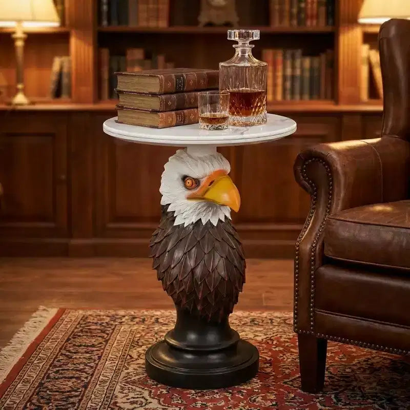 Table d'appoint animalière avec plateau imitation marbre, Table d'appoint sculpturale pour salon et chambre