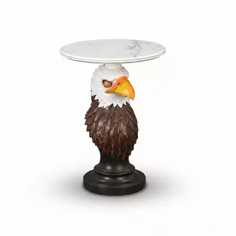 Table d'appoint animalière avec plateau imitation marbre, Table d'appoint sculpturale pour salon et chambre