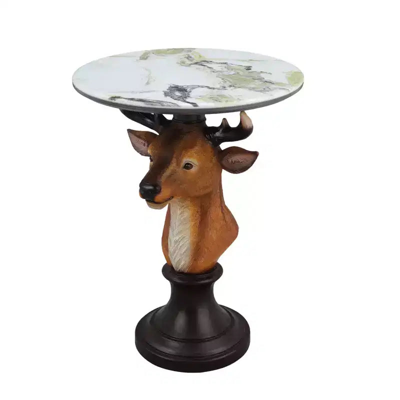 Table d'appoint animalière avec plateau imitation marbre, Table d'appoint sculpturale pour salon et chambre