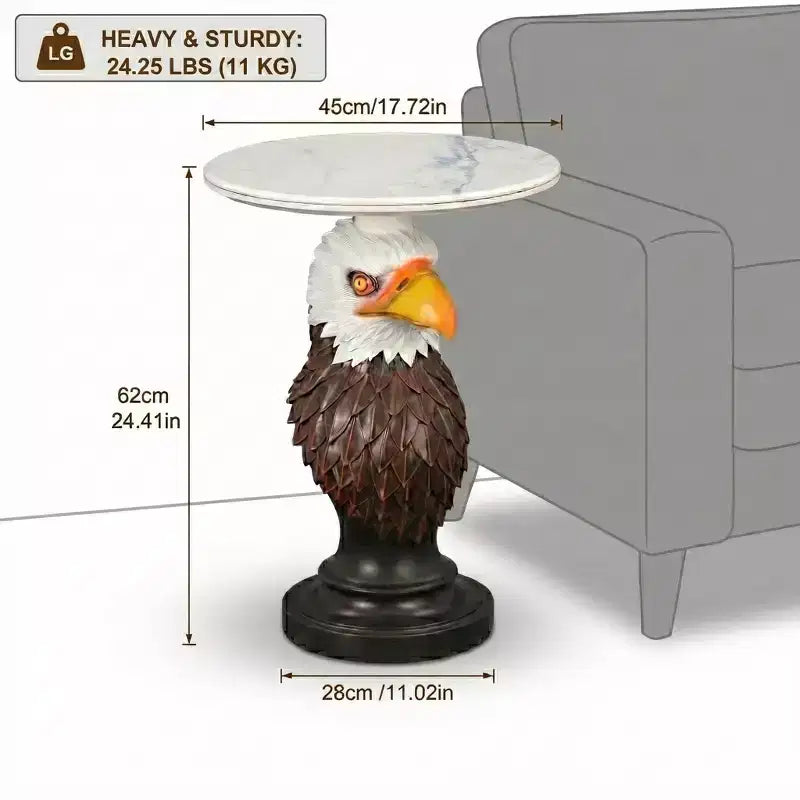 Table d'appoint animalière avec plateau imitation marbre, Table d'appoint sculpturale pour salon et chambre