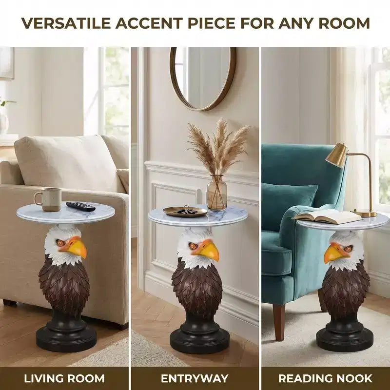 Table d'appoint animalière avec plateau imitation marbre, Table d'appoint sculpturale pour salon et chambre