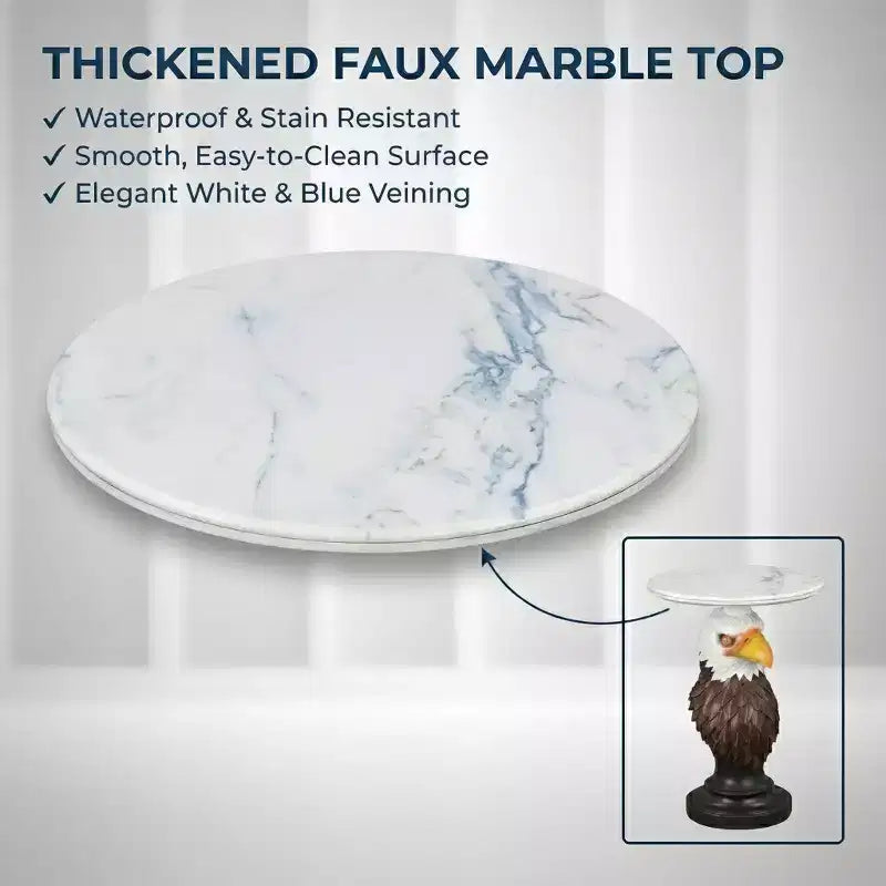 Table d'appoint animalière avec plateau imitation marbre, Table d'appoint sculpturale pour salon et chambre