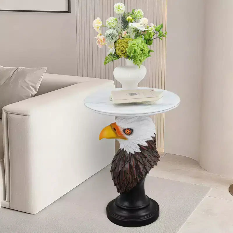 Table d'appoint animalière avec plateau imitation marbre, Table d'appoint sculpturale pour salon et chambre