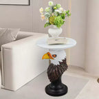 Table d'appoint animalière avec plateau imitation marbre, Table d'appoint sculpturale pour salon et chambre