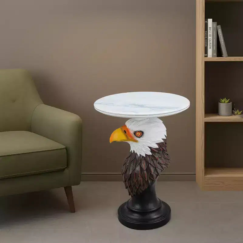 Table d'appoint animalière avec plateau imitation marbre, Table d'appoint sculpturale pour salon et chambre