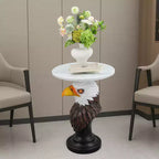 Table d'appoint animalière avec plateau imitation marbre, Table d'appoint sculpturale pour salon et chambre
