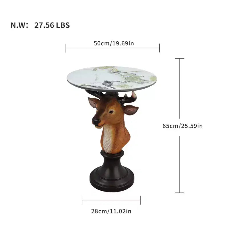 Table d'appoint animalière avec plateau imitation marbre, Table d'appoint sculpturale pour salon et chambre