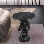 Table d'appoint animalière avec plateau imitation marbre, Table d'appoint sculpturale pour salon et chambre