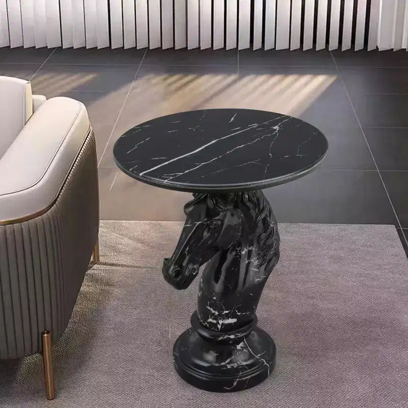 Table d'appoint animalière avec plateau imitation marbre, Table d'appoint sculpturale pour salon et chambre