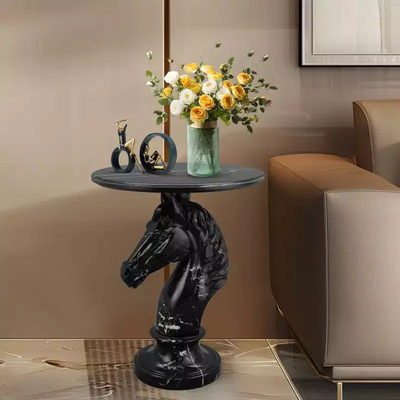 Table d'appoint animalière avec plateau imitation marbre, Table d'appoint sculpturale pour salon et chambre