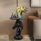 Table d'appoint animalière avec plateau imitation marbre, Table d'appoint sculpturale pour salon et chambre