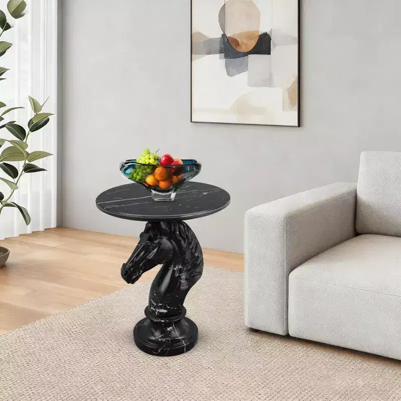 Table d'appoint animalière avec plateau imitation marbre, Table d'appoint sculpturale pour salon et chambre