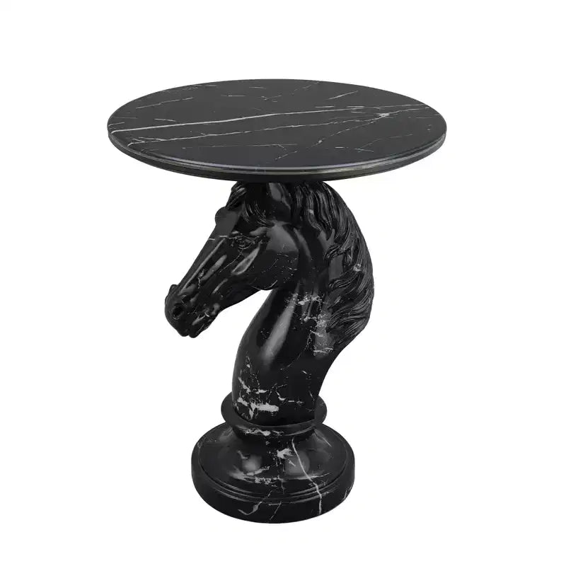 Table d'appoint animalière avec plateau imitation marbre, Table d'appoint sculpturale pour salon et chambre