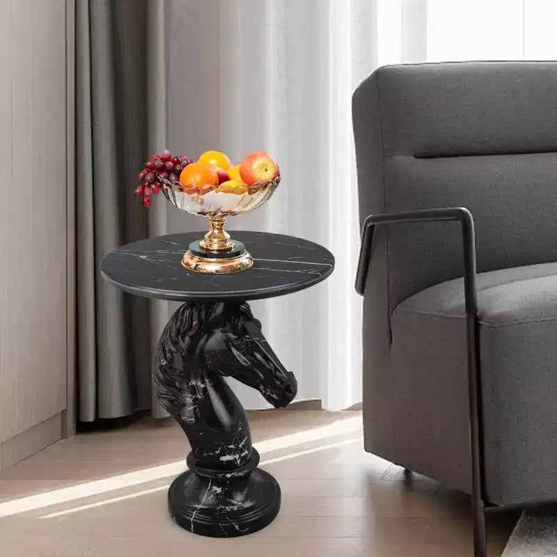 Table d'appoint animalière avec plateau imitation marbre, Table d'appoint sculpturale pour salon et chambre