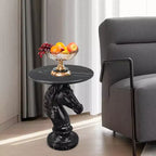 Table d'appoint animalière avec plateau imitation marbre, Table d'appoint sculpturale pour salon et chambre